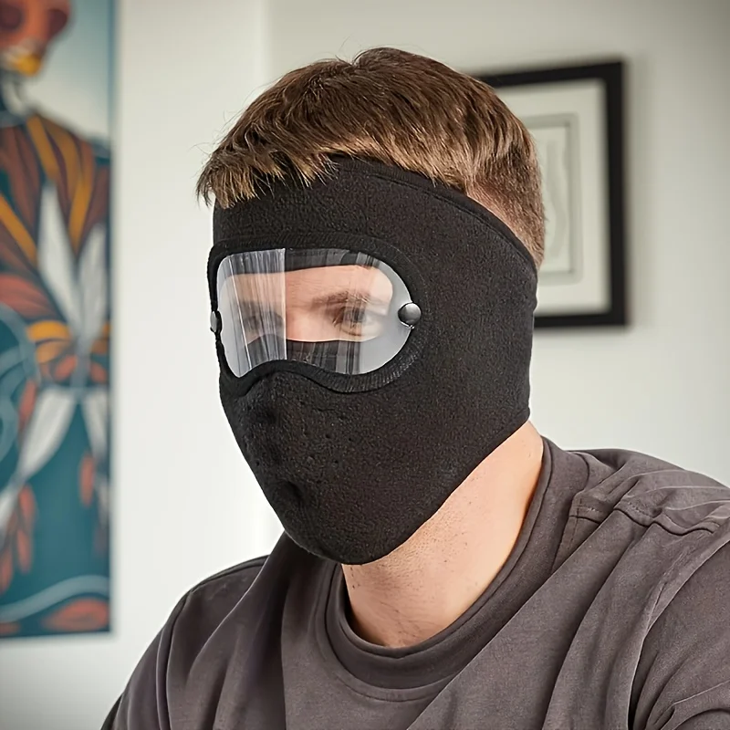 Anti Pollution Mask - 取り外し可能な曇り止めクリアレンズと調節可能な留め具付きの冬用暖かいフェイスマスク1枚 - フルフェイスカバー、通気性のある生地